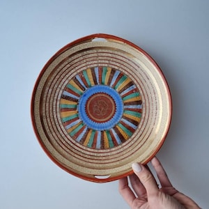 Vintage Japanese plate, hand painted Japanese serving plate, Red and gold plate