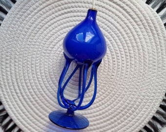 Vintage oil lamp, Blue glass oil lamp Jozefina Krosno Glass Oil Lamp Poland art glass