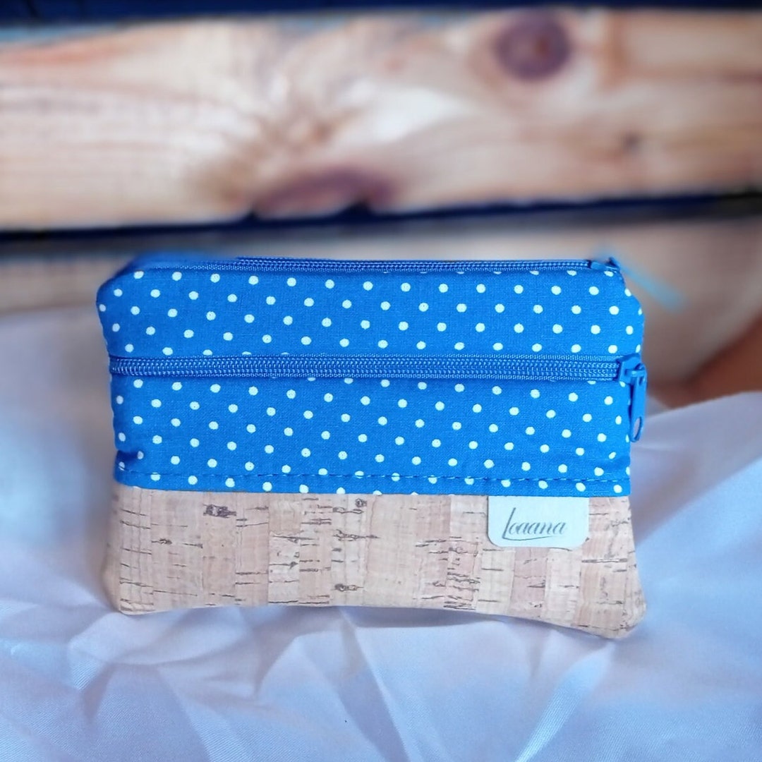 Cork Wallet Mini Bag Wallet Wallet Cotton Blue With White Etsy