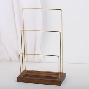 Highend handmade exotic beewax walnut brass jewelry stand with double ring dishes, minimalism jewelry organizer, ring dish, necklace rack image 3