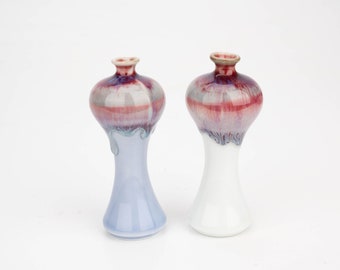 Handgefertigte Keramikvase in Minigröße, minimalistische Dekovase, Trockenblumenvase, tropfende glasierte Keramikvase, Langhalsvase