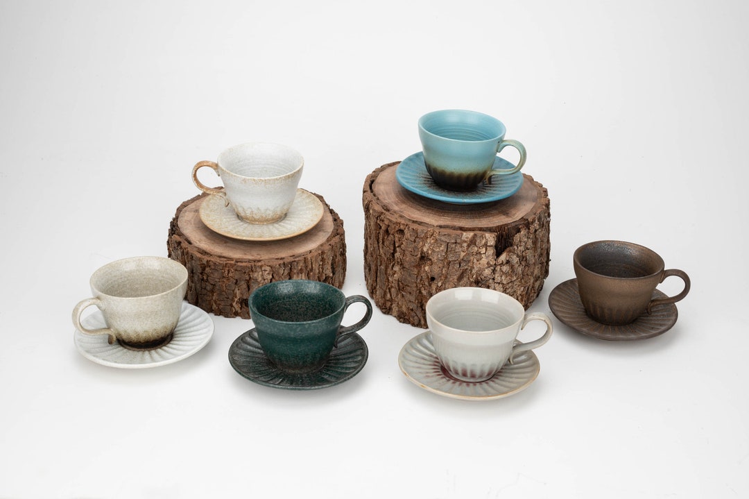 Rustic Cups Handmade Ceramic Coffee Mug Set: Rustic Pottery Cup With Saucer (200ml ...