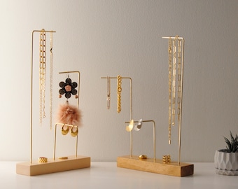 Slim asymmetrical brass jewelry stand, walnut, pine, maple jewelry stand, Jewelry holder organizer, minimalist home decor, jewelry storage