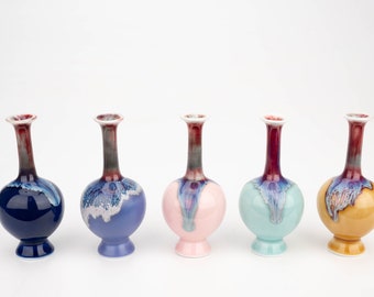 Mini size handmade ceramic vase, minimalist decorative vase, dry flower vase, dripping glazing pottery vase, long neck vase