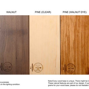 May include: Five wood samples in different colors and wood types: maple, walnut, pine (clear), pine (walnut dye), and pine (espresso dye). Each sample has a small logo with the letters "HH" in a circle.