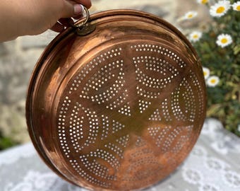 Antique retro copper kitchen strainer/colander/sieve. Handmade.