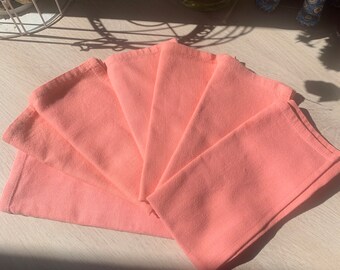 Lot de 6 serviettes vintage en lin roses.