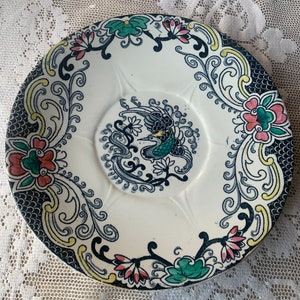 Antique Longwy ironstone plate, hand-painted. Rare piece. Longwy ironstone plate.