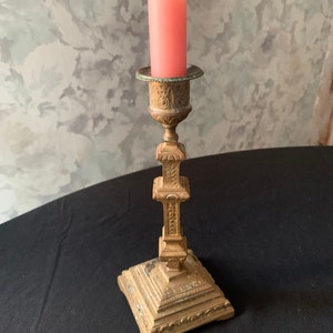 Vintage antique brass candle holder with patina