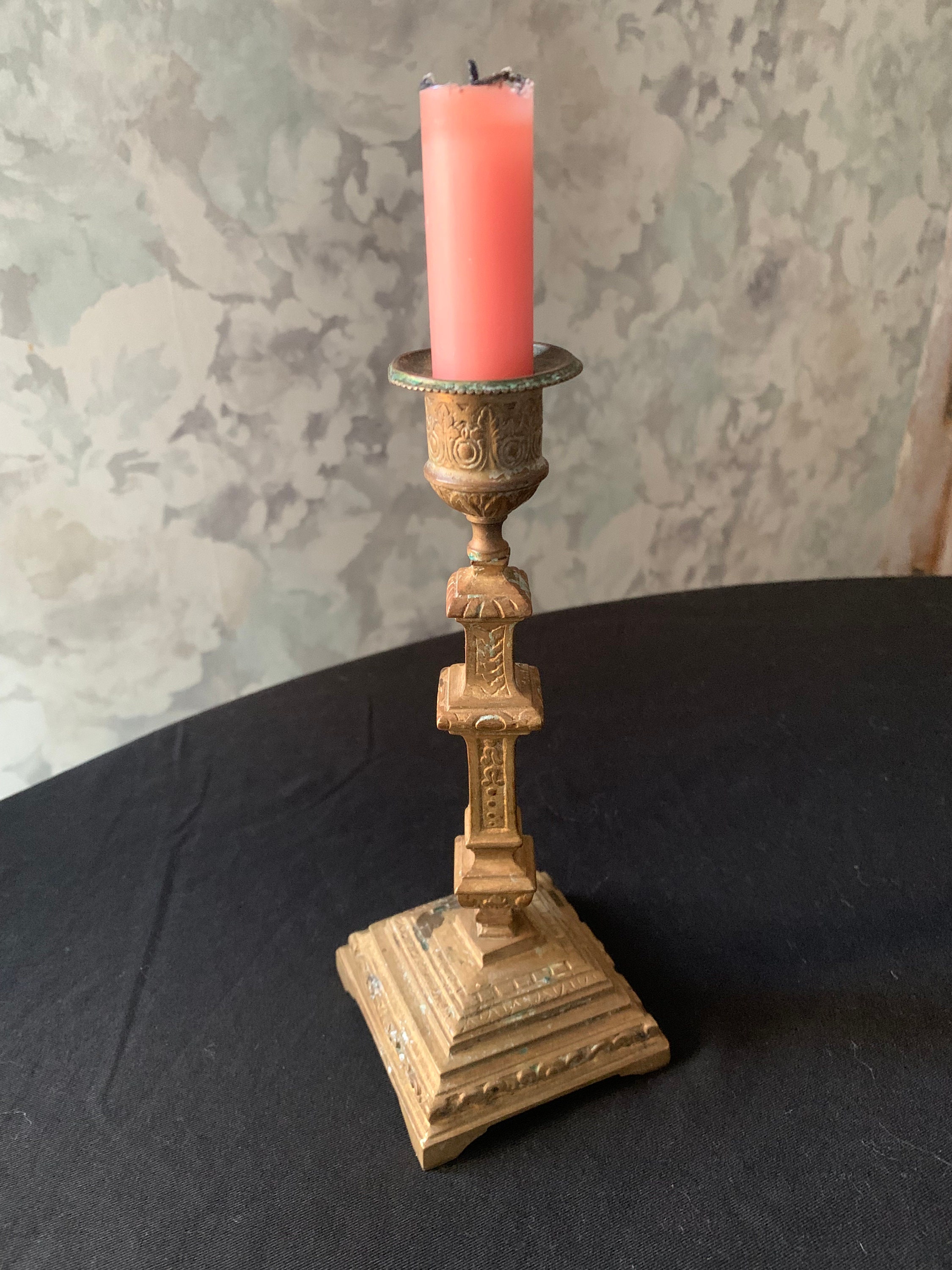 Millésime Bougeoir Antique en Laiton avec de Patine