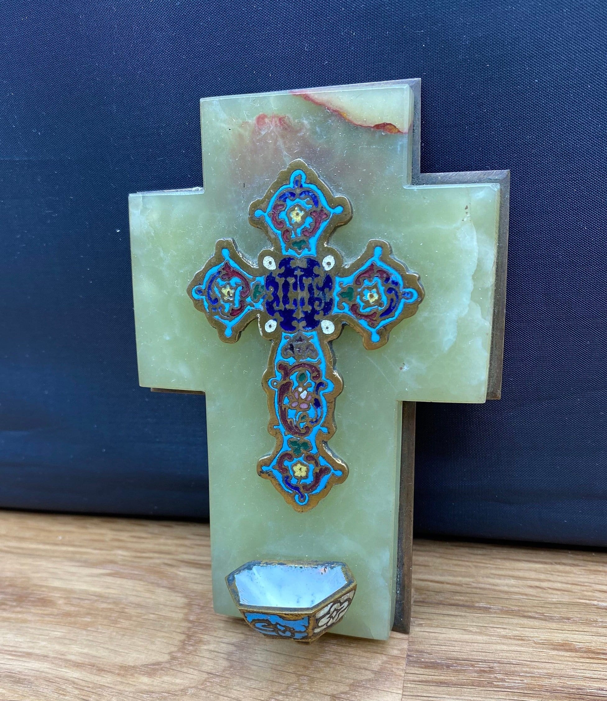 BEAU BÉNITIER EN métal et camée Porcelaine Christ couronne d'épine XIXe EUR 49,00 - FR