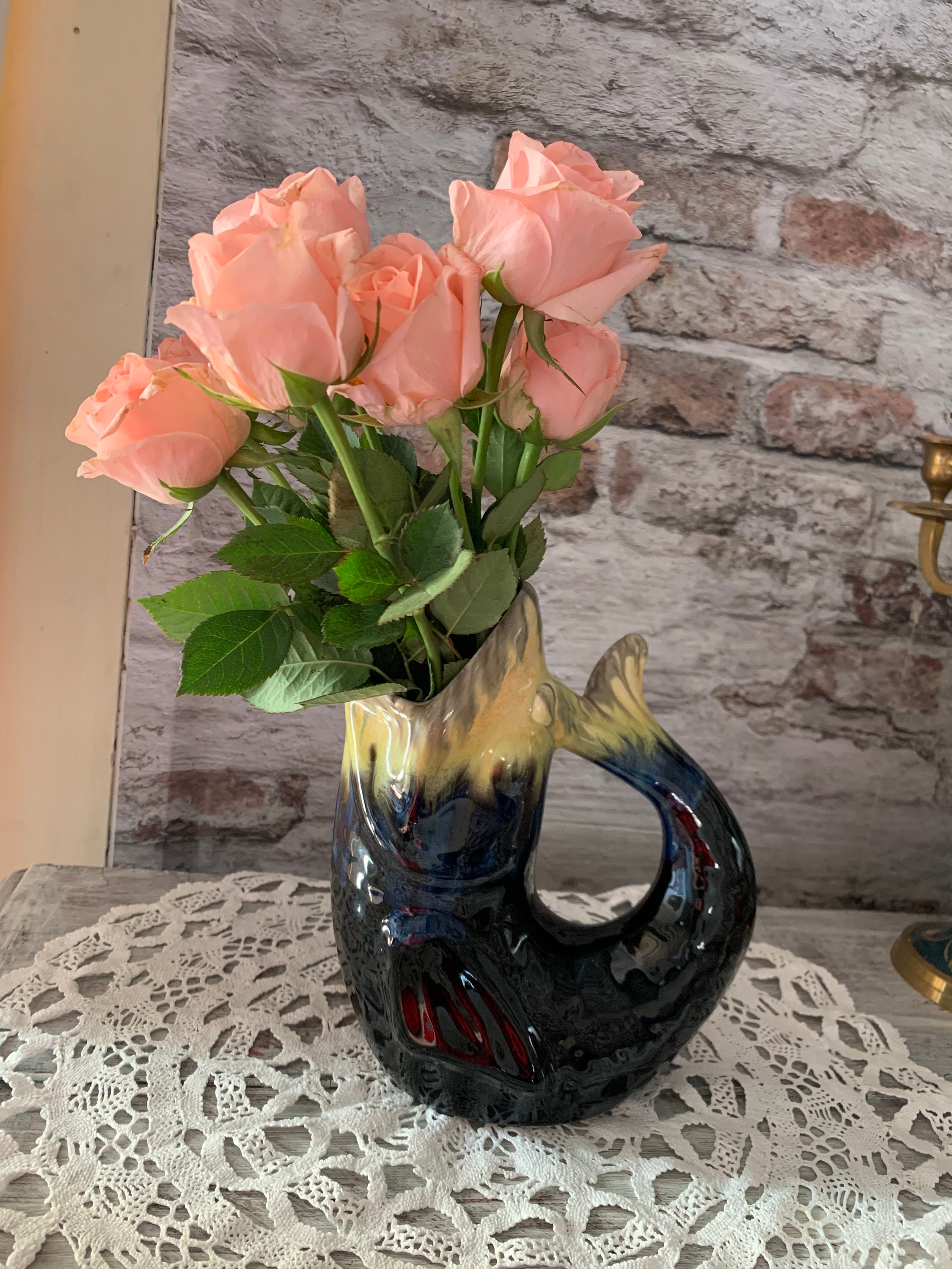 Vase Sculpture Poisson. Céramique Style Vallauris. Decoration Française Vintage 60-S .pichet Pour L'