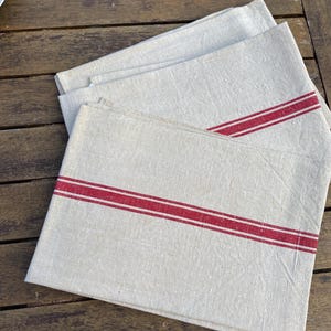 Lot de 3 torchons antiques en chanvre tressées à la main. Grandes Serviettes de cuisine rares anciennes 1910.