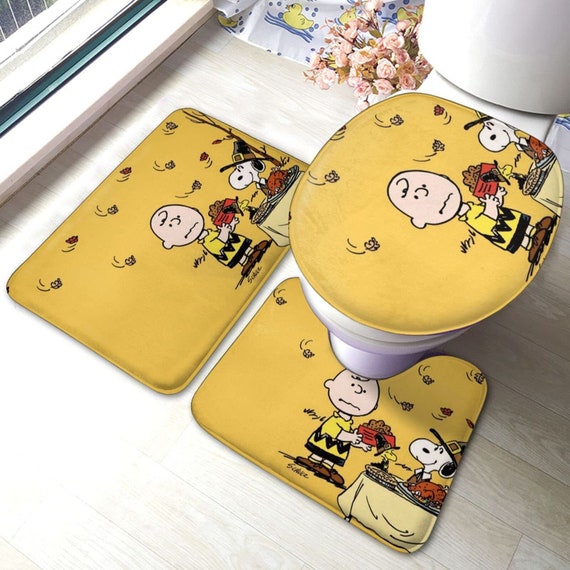 Cartoon Snoopy Bathroom Mat 3Piece Set Cute Snoopy Bath Rug Etsy