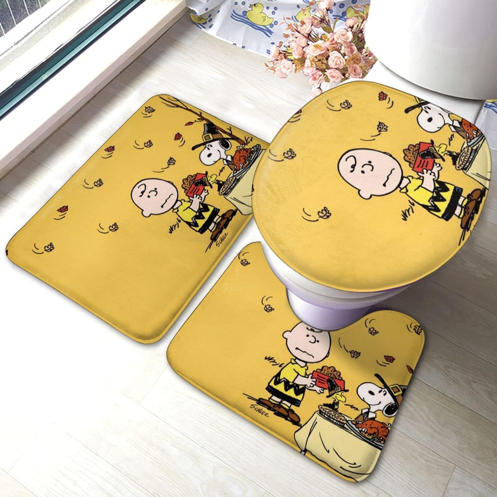Cartoon Snoopy Bathroom Mat 3Piece Set Cute Snoopy Bath Rug Etsy
