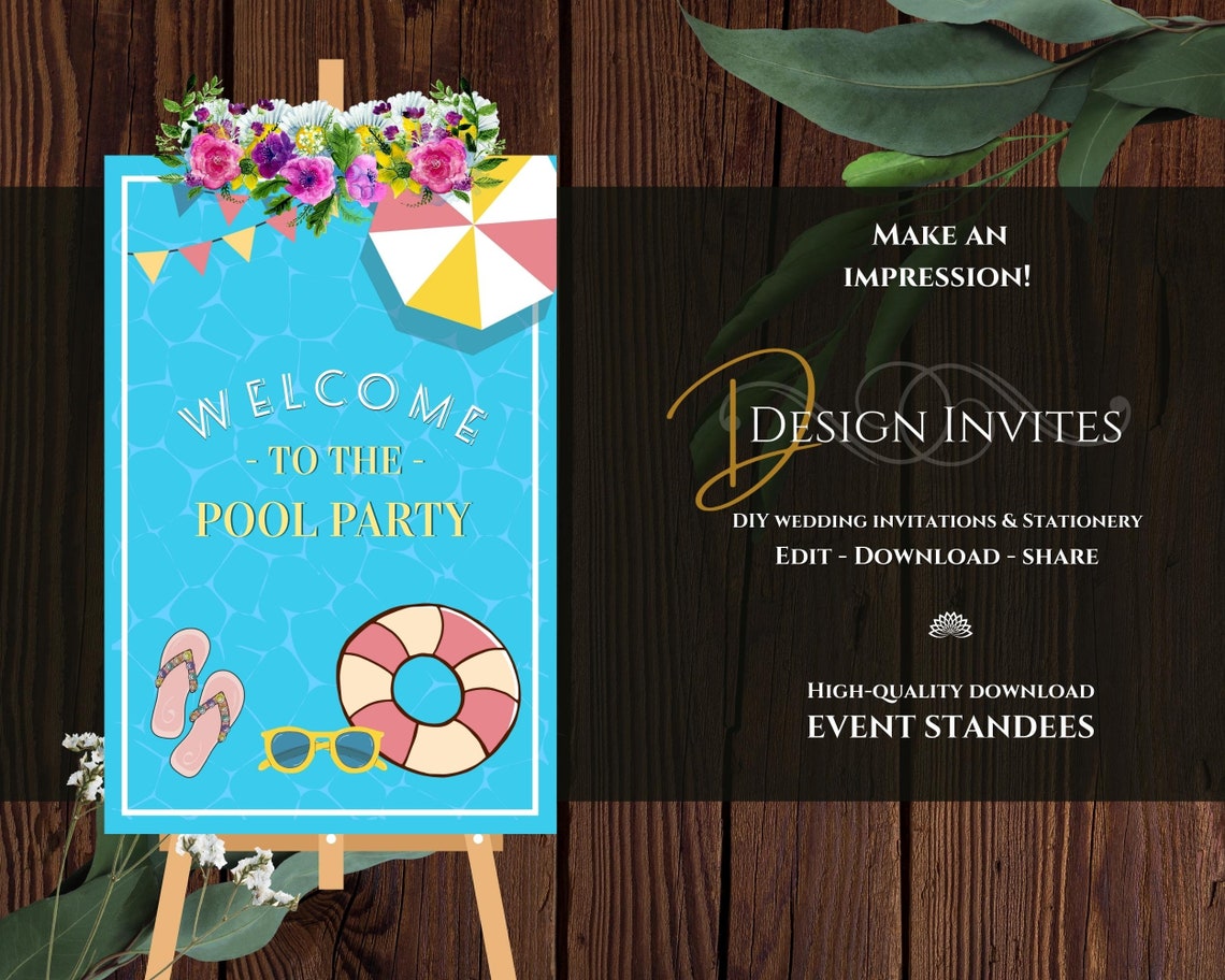 Pool Party Welcome Signage With Pool Slippers Pool Ring - Etsy