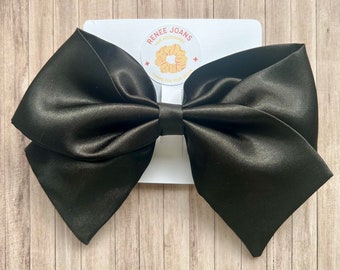 Black Satin Oversized Sailor Hair Bow Clip