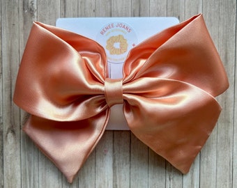 Coral Peach Satin Oversized Sailor Hair Bow Clip