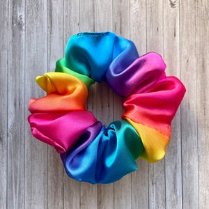 Rainbow Satin Hair Scrunchie
