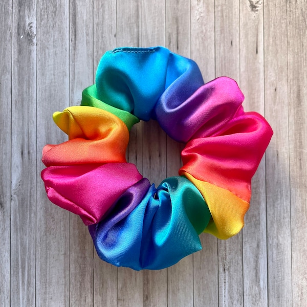 Rainbow Satin Hair Scrunchie