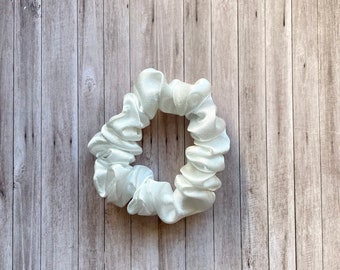 White Satin Thin Mini Hair Scrunchie