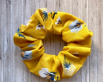 Mustard Yellow Floral Patterned Hair Scrunchie