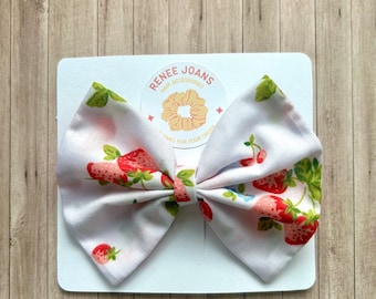 Cute Strawberry Patterned Fabric Hair Bow - Girls Hair Clip - Alligator Clip Bow