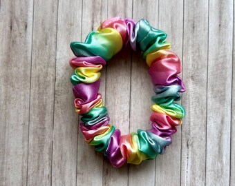 Pastel Rainbow Satin Hair Scrunchie