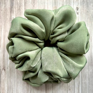 XXL Sage Green Velvet Satin Hair Scrunchie
