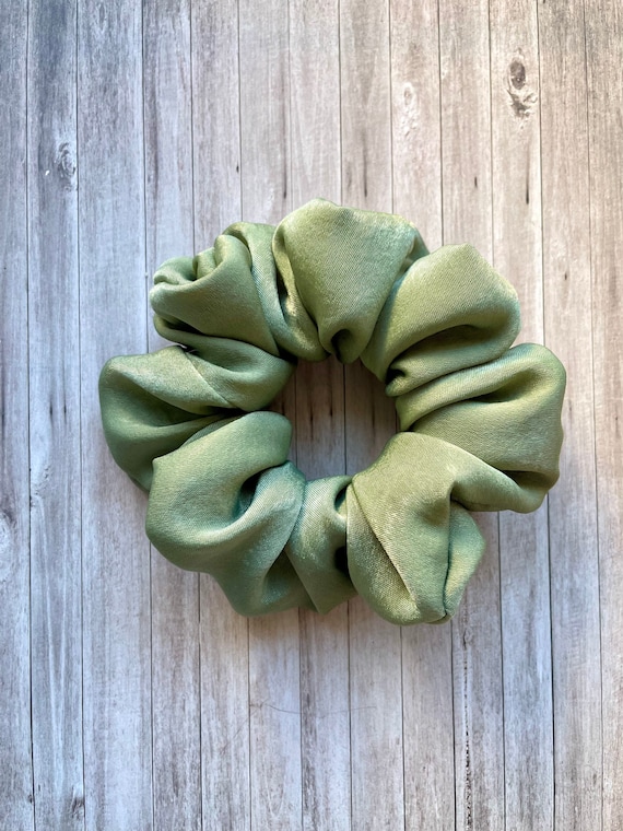 Sage Green Velvet Satin Hair Scrunchie - Etsy display picture 1