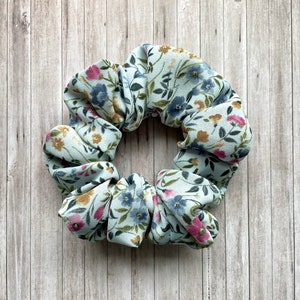 Pale Blue Floral Chiffon Hair Scrunchie
