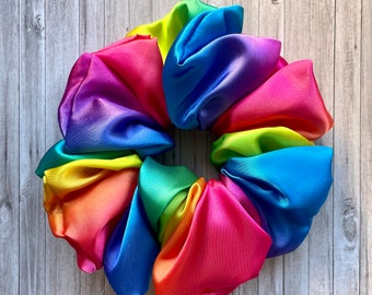 XL Giant Rainbow Satin Hair Scunchie