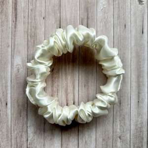 Ivory Satin Thin Hair Scrunchie - Skinny Scrunchies - Wedding Scrunchie
