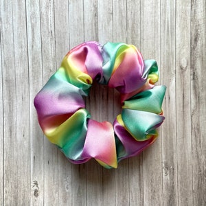 Pastel Rainbow Satin Hair Scrunchie