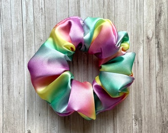 Pastel Rainbow Satin Hair Scrunchie