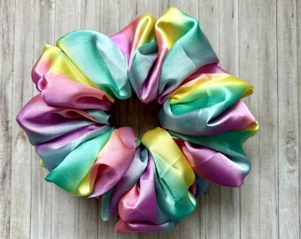 XL Pastel Rainbow Satin Hair Scrunchie