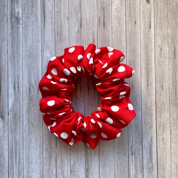 Red & White Polka Dot Cotton Hair Scrunchie