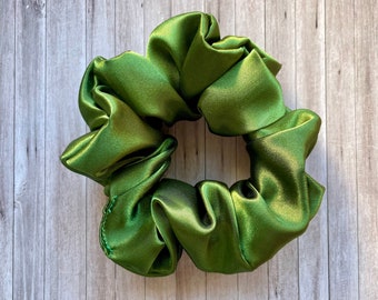Olive Green Satin Hair Scrunchie