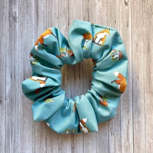 Green Fox Patterned Hair Scrunchie