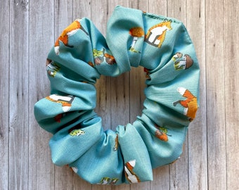 Green Fox Patterned Hair Scrunchie