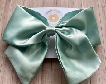 Mint Green Satin Oversized Sailor Hair Bow Clip