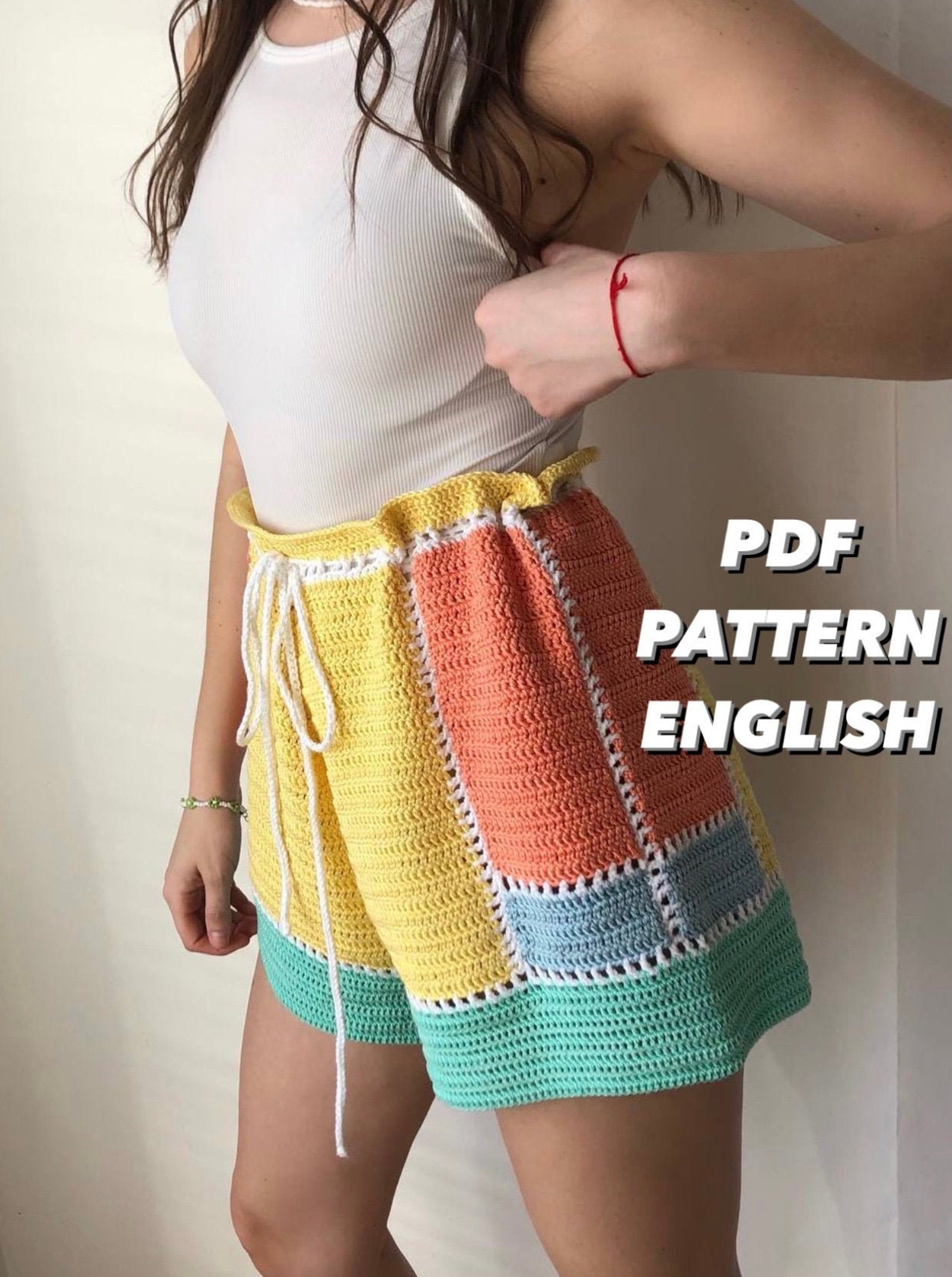 Oversized knitted color shorts pattern in PDF format Summer Etsy