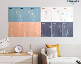 2026 Mondphasenkalender | Bauhaus Minimalistische Wandkunst | Digitaler Download