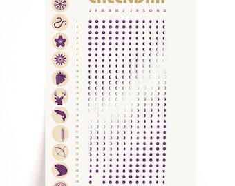 2026 Moon Phase Wall Calendar | Ivory Seasonal Lunar Planner, Bauhaus-Inspired A3 Print