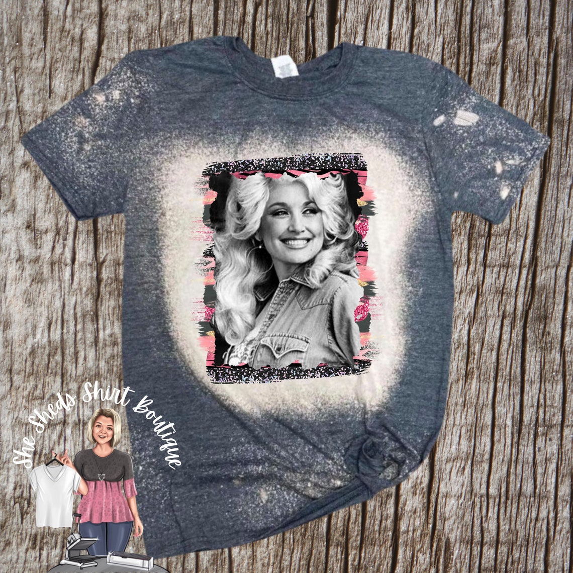 Bleached Sublimation Tshirt Dolly Parton Pink Floral Etsy