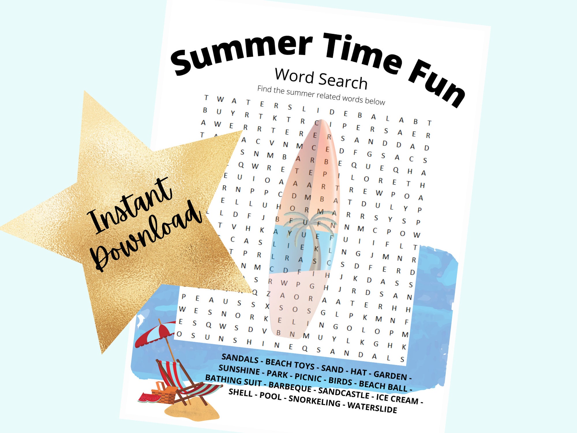 summer time fun printable worksheets summer word search etsy