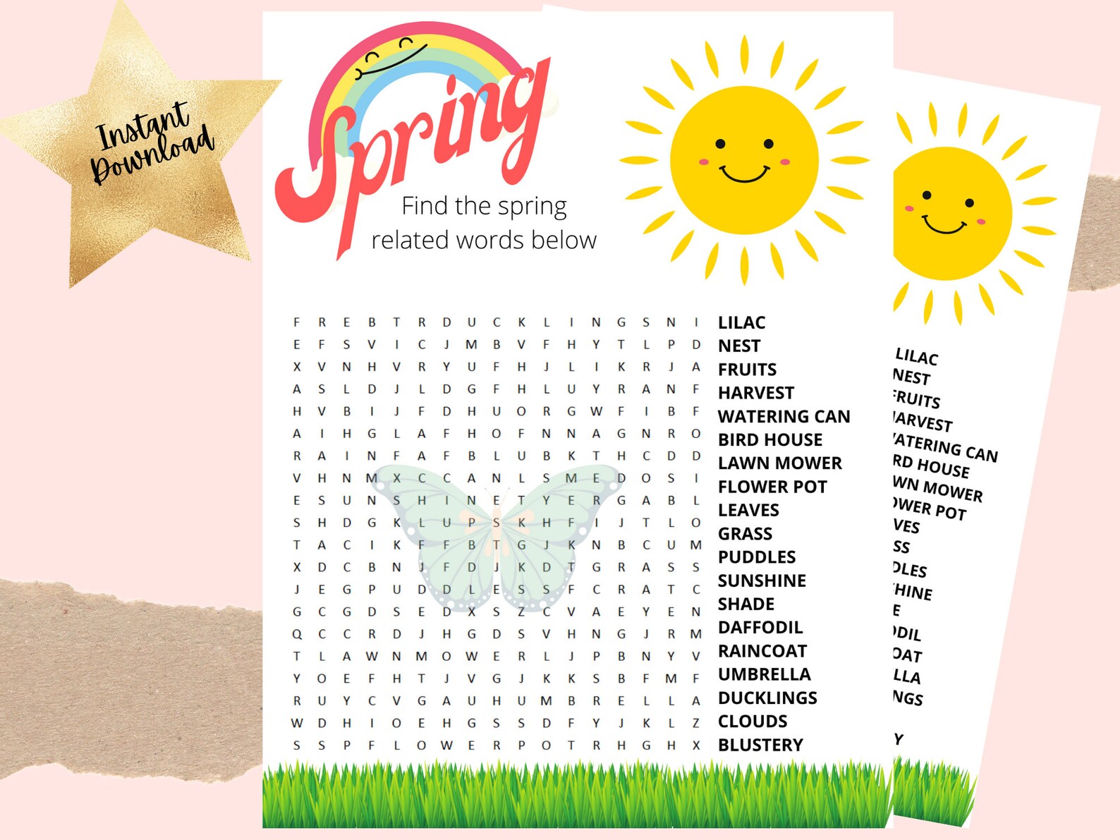 butterfly spring word search for kids printable summer time etsy