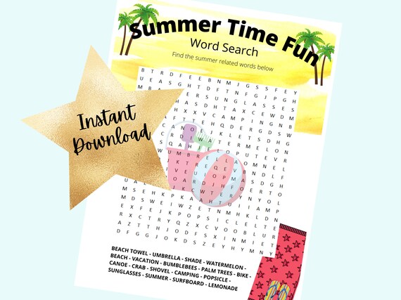 summer time word search printable activities for kids and etsy