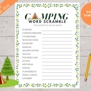 Word Scramble, Actividades de campamento, Búsqueda de palabras para niños mayores, Descargas digitales, Imprimible para niños, Hoja de trabajo, Tienda de campaña, Actividades para niños