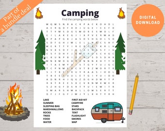 Camping Word Search Puzzle: Kids Summer Activity (PDF Download)